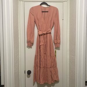 Gianni Bini Long Sleeve Maxi V-Neck Salmon Colored Dress